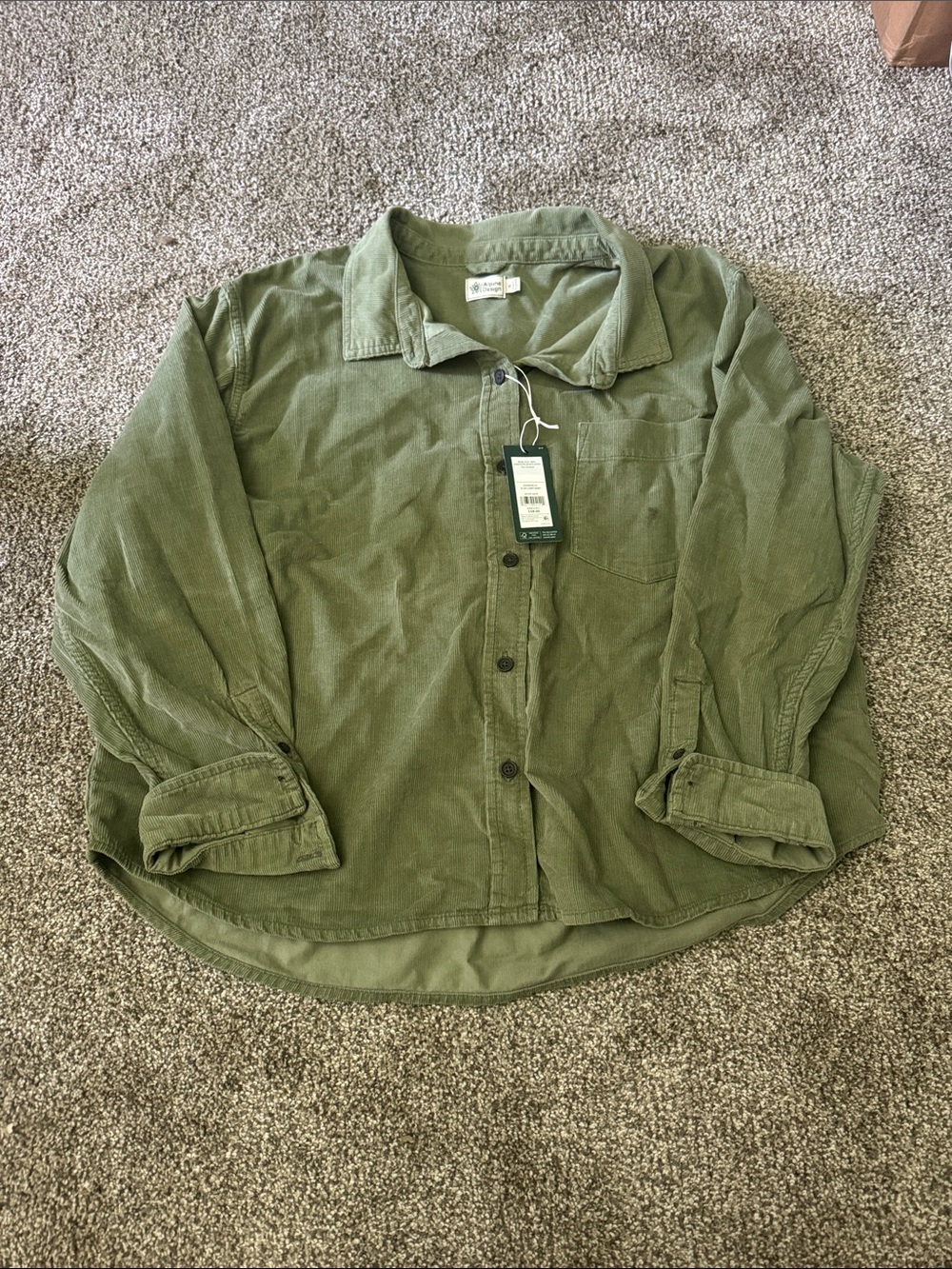 Alpine Design Olive Green Corduroy Button-Up Shirt